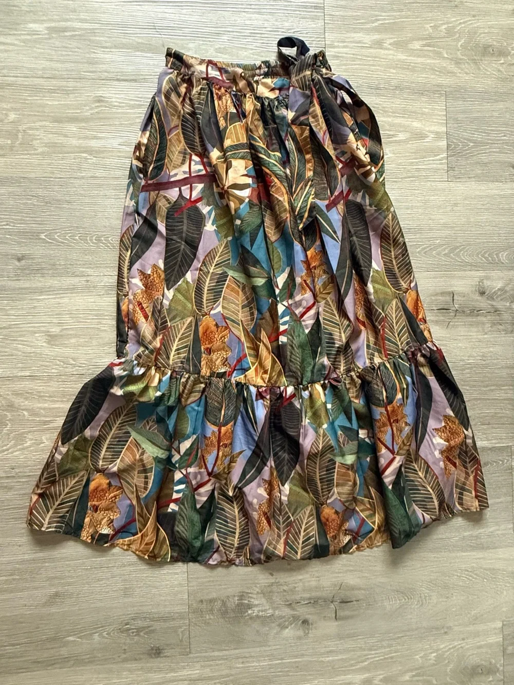 Rachel Zoe Leaf-Print Maxi Skirt in Green, Brown, Blue - Picture 1 of 11